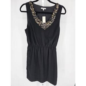 GAP Womens Sz M Knee Length Dress Sleeveless Black Gold Sequin Neckline NEW